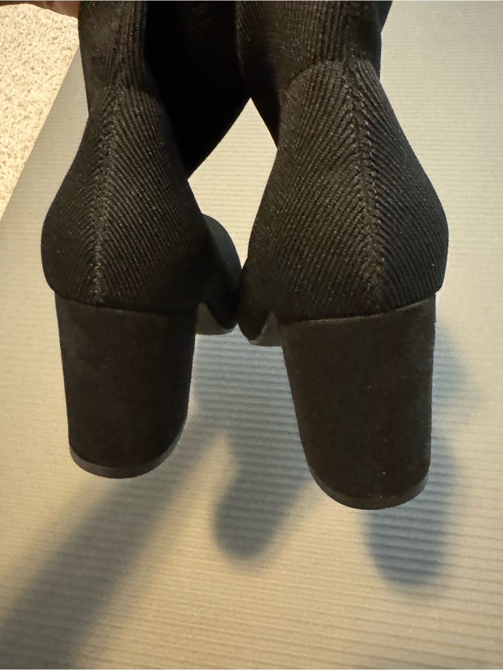 Women's Black Knit Sock Booties with Block Heel - Picture 6 of 10